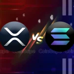 XRP and Solana logos facing off, symbolizing upcoming blockchain network debate.