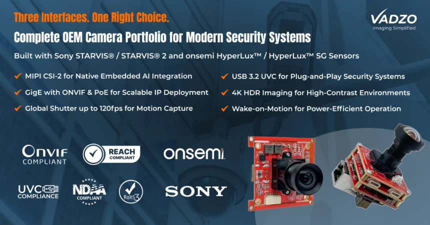 Vadzo Imaging Expands OEM Camera Portfolio for Smart Surveillance Systems Across Embedded MIPI Camera, USB 3.2 Gen 1 Camera, and Networked GigE IP Camera Solutions