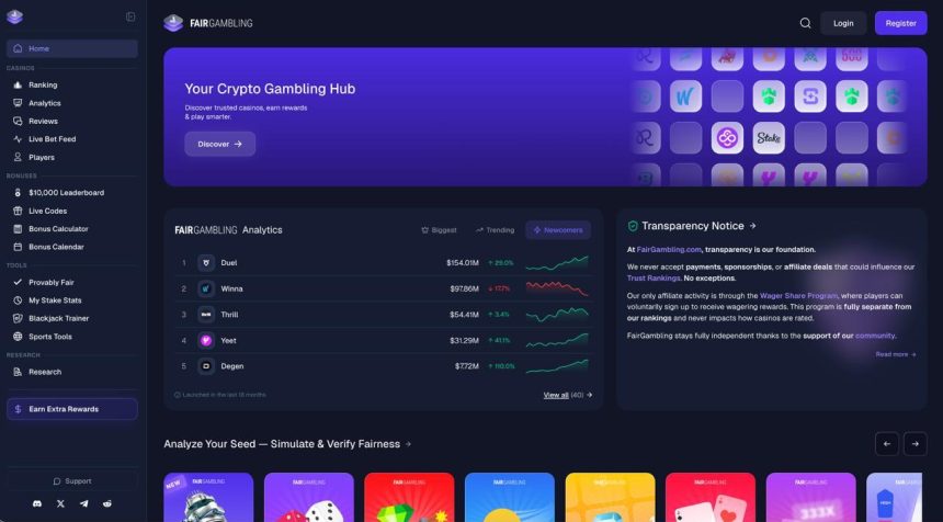 FairGambling Launches Crypto Casino Review And Analytics Platform With Provably Fair Tools And Extra Rewards